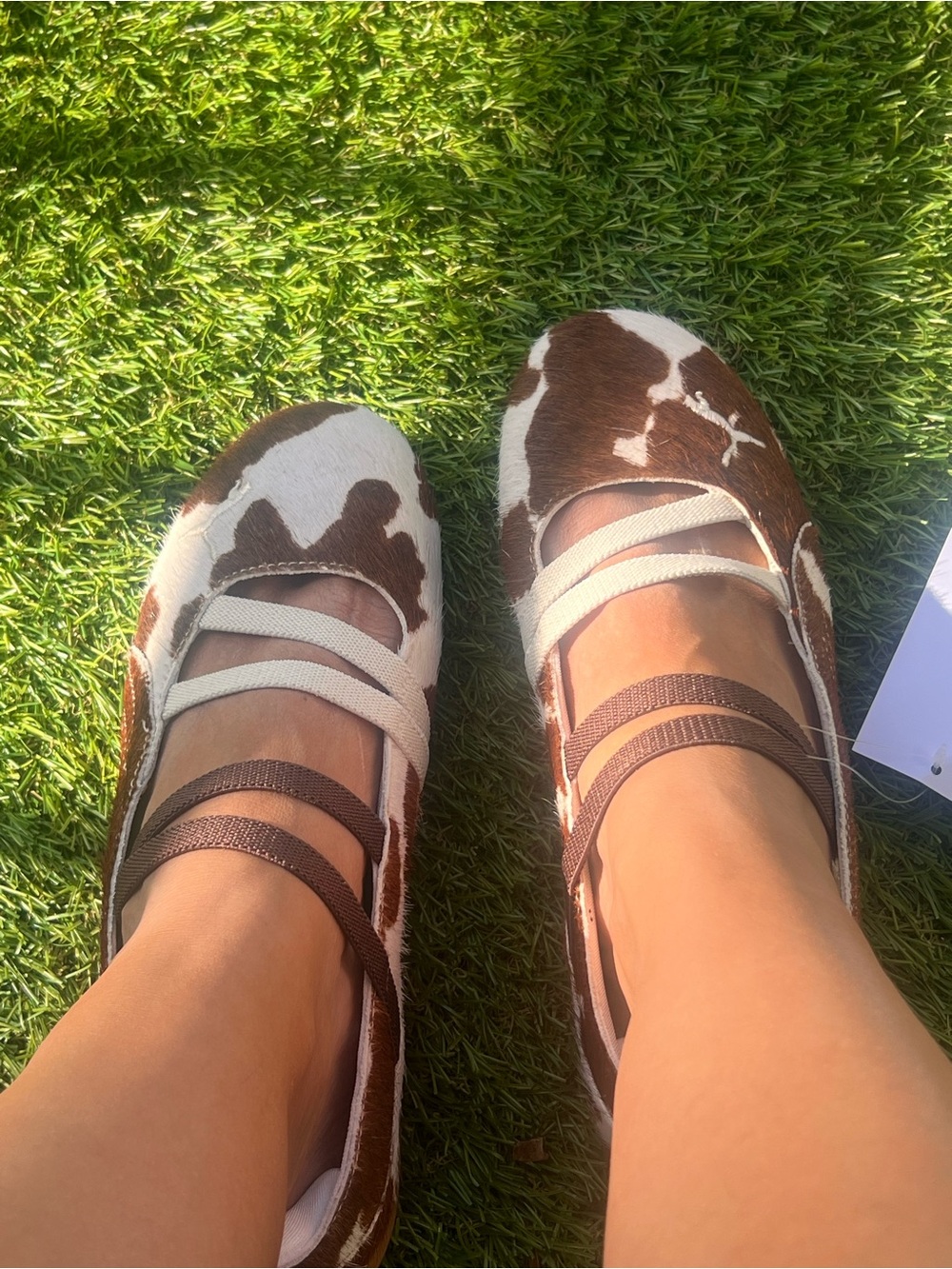 Puma Cow-Print Ballet Flats with Double Elastic Straps - Brown & White - Picture 7 of 7